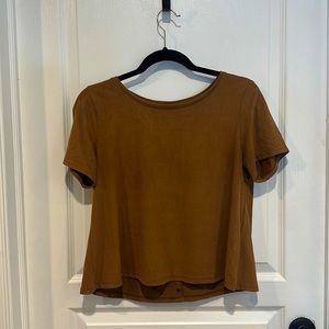 Pimkie brown, soft short sleeve top, Medium. Faux buttons run down back of top.
